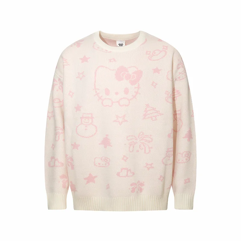 Sanrio Hello Kitty Women Sweaters Pullovers Y2k Casual Winter Cute Bottom Shirt Girl Long Sleeve T-Shirt Loose Knitted Top Gift