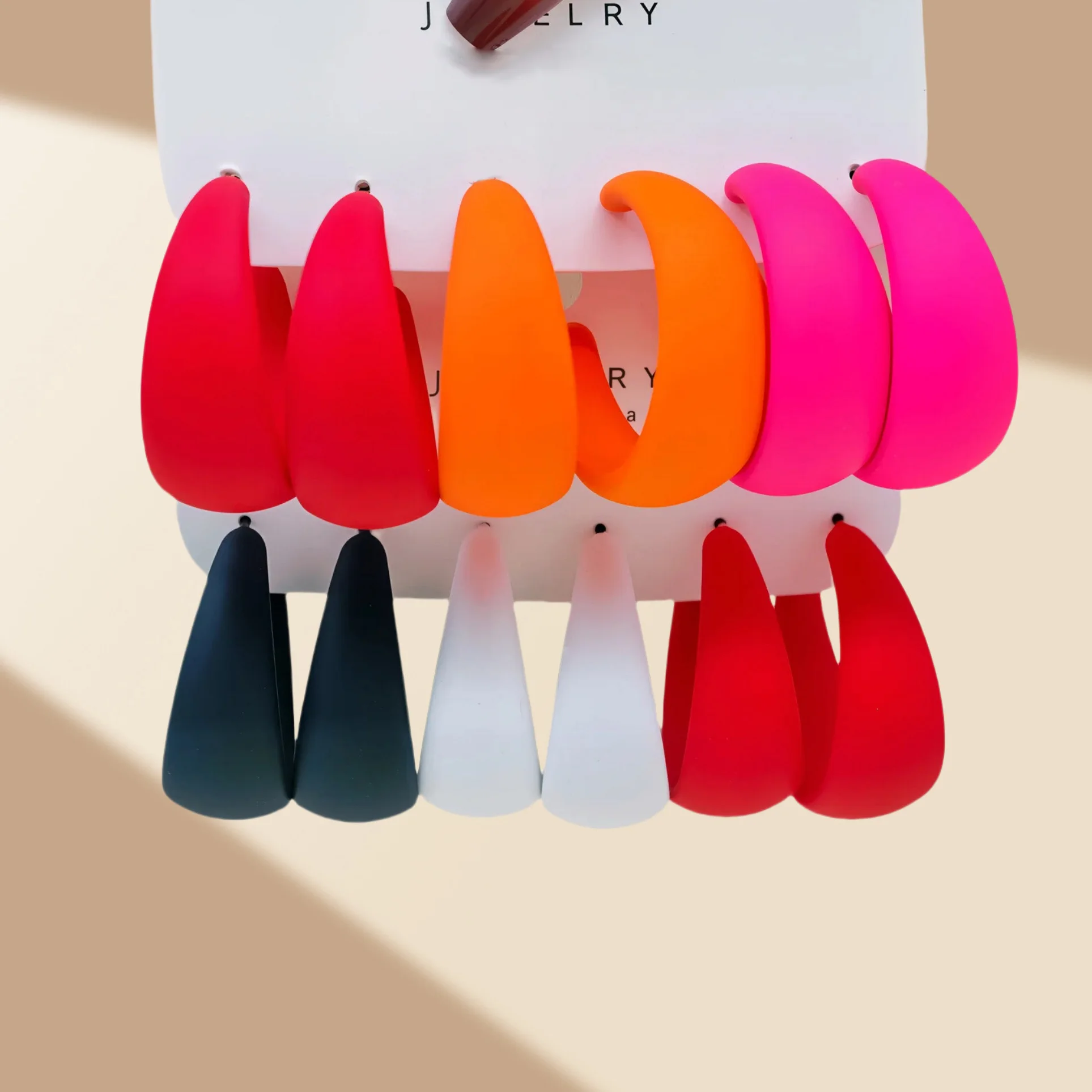 6pcs Colorful Candy C Hoop Geometric Earrings Set Summer Bold Women Accessories