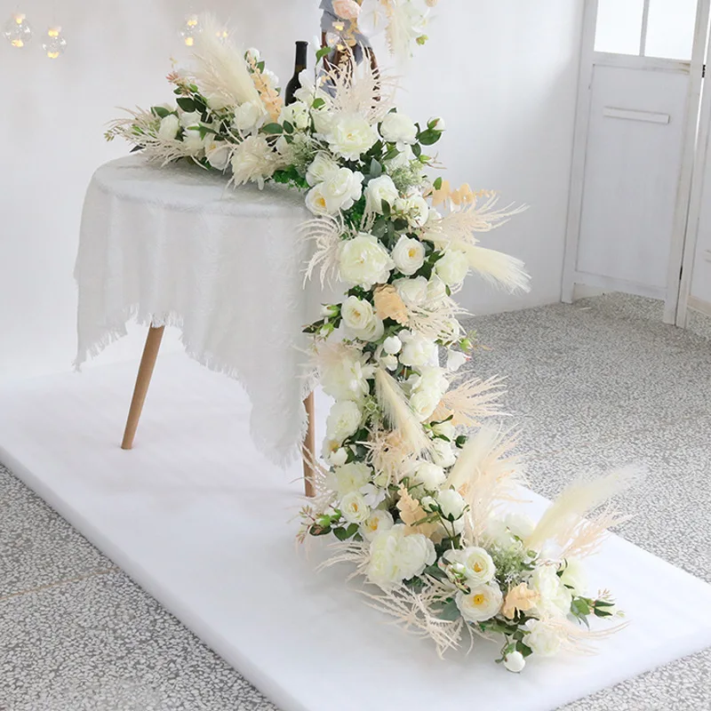 

Wedding Long Table Flowers European Style Simulation Long Flower Row Trailing Floral Wedding Party Decoration Flowers