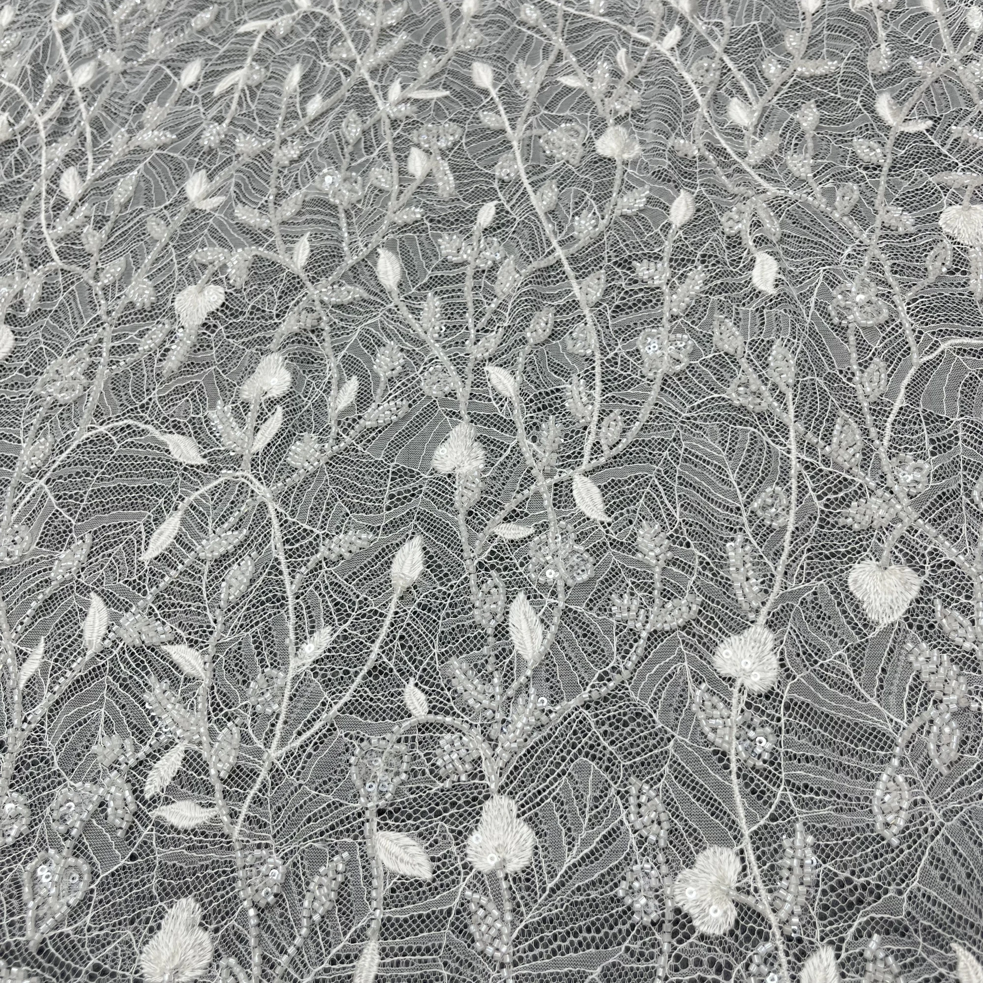 

Роскошная нежная вышивка бисером и блестками, элитный дизайн свадебного платья, кружевная ткань