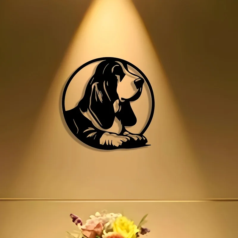 1Basset Hound Metal Wall Decoration Statue - Vintage Iron Art Dog Wall Painting 1pc