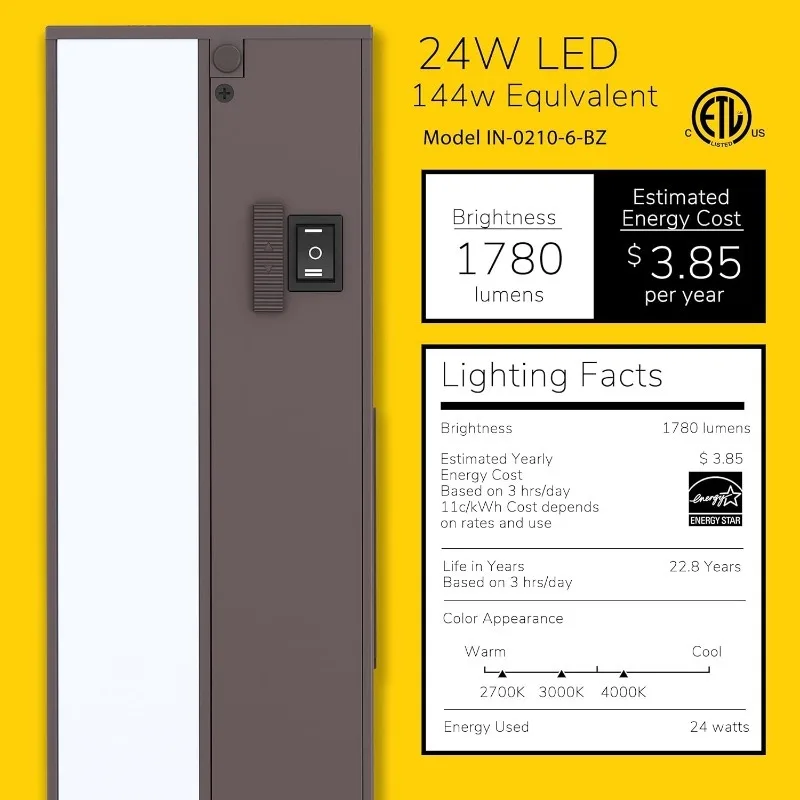 48-inch 3 Color Levels LED Under Cabinet Lighting, Hardwired or Plugged-in, Selectable White 2700K/3000K/4000K, Dimmable