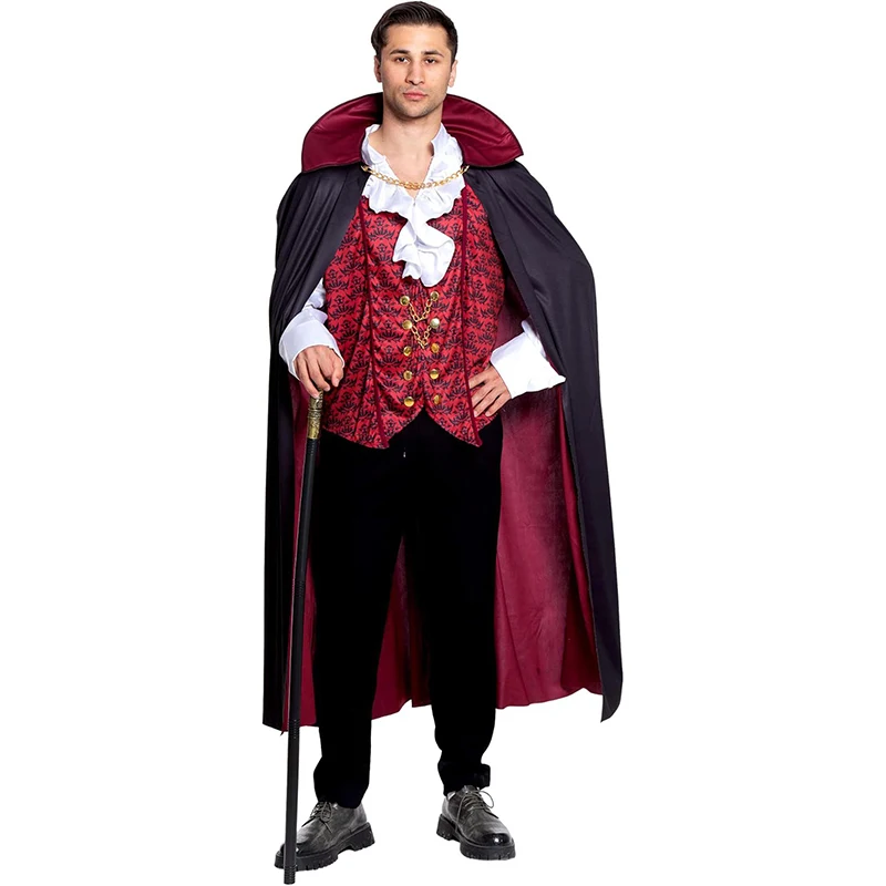 

Adult Medieval Renaissance Victorian Gothic Dracula Halloween Fancy Dress Up Men Devil Vampire Costume