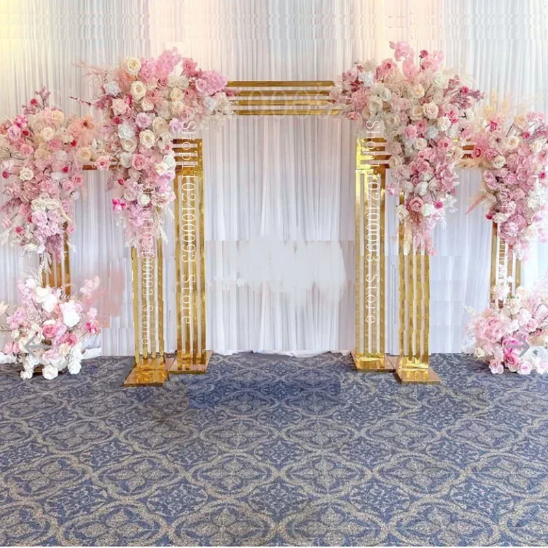 NEW Gold-Plated Wedding Arch, Shiny Gold Flower Stand, Welcome Door Wall Backdrop, Decoration Metal Frame