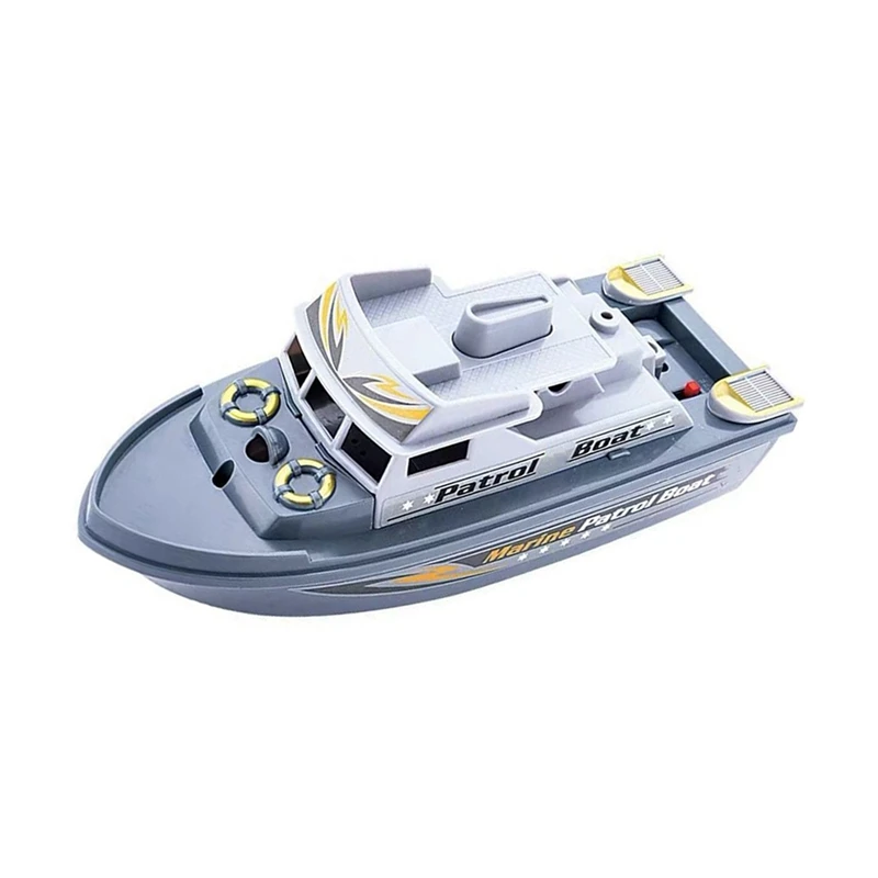 Speed Boat Water Toy Electric Patrol Boat Toy Model With Siren And Lights, Durable Easy Install Blue+Grey