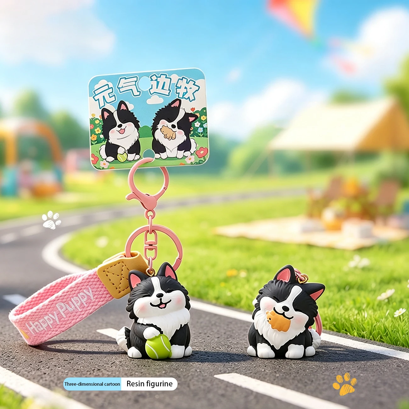 Cute Border Collie Dog Keychain, Cartoon Resin Figure Pendant, Bag Ornament for Girls, Couple Small Gift