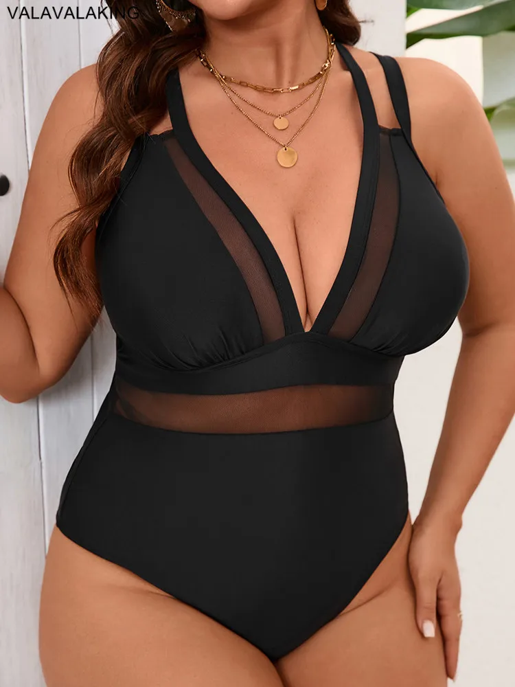 Women Plus Size Mesh One-Piece Swimsuit 5