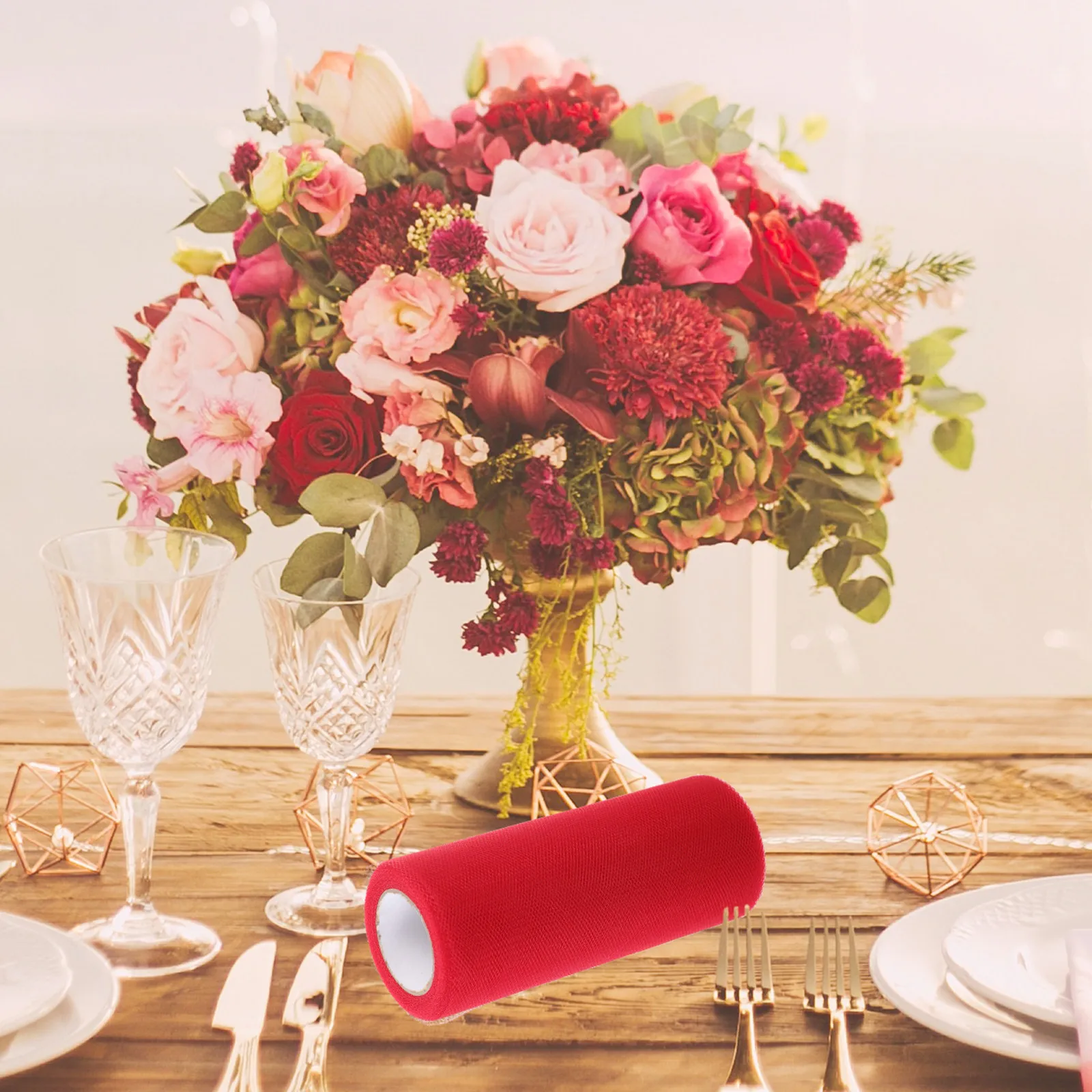 

Red 22 Meter 15 Centimeter Tulle Roll Material for DIY Party Favors Wedding Car Decorations Banquet Decoration Projects