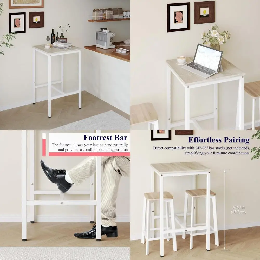 

Компактный промышленный металлический барный стол, высокий дизайн для небольших помещений, 23,6x23,6x36,9 дюйма, простая сборка, бежевый и белый