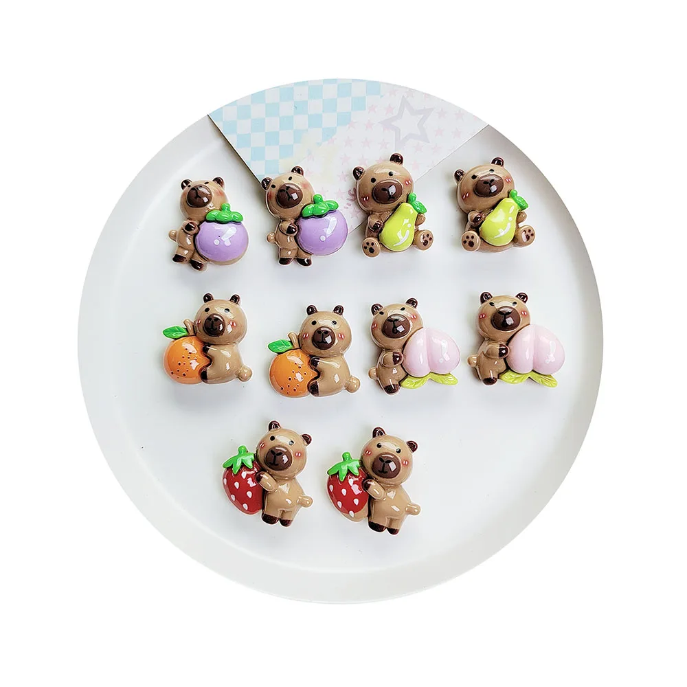 Kawaii Resin Bear Cabochons Fruit Cartoon Animal Flatback Slime Charms For DIY Hair Accessories Phone Shell Decoration