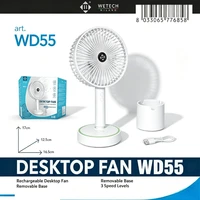 Ventilateur de bureau portatif rechargeable par micro USB, 1200mAh, 3 vitesses, ventilateur de refroidissement portable avec base détachable pour bureau, voyage, chambre à coucher, WD55 5