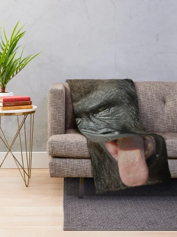 Gorilla Lope Showing His Tongue Throw Blanket manga For Baby Sofas heavy to sleep Blankets