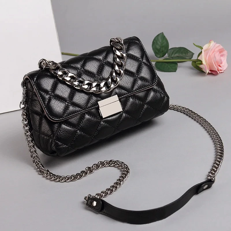 Women Shoulder Bag 2024 PU Leather Purses and Handbags Female Fashion Casual Solid Color Diamond Lattice Chain Square Bag