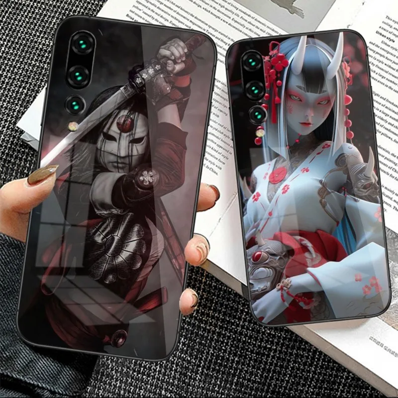 Oni Ronin Girl Smart Phone Case for Huawei P50 P40 P30 P20 Pro Mate 40 30 20 Pro Nova 9 8 7 PC Glass Phone Cover Funda