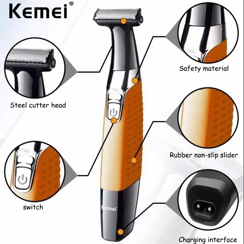 Kemei men's electric shaver body face electric razor for men stubble trimmer beard shaving edge trimer head trimmer back