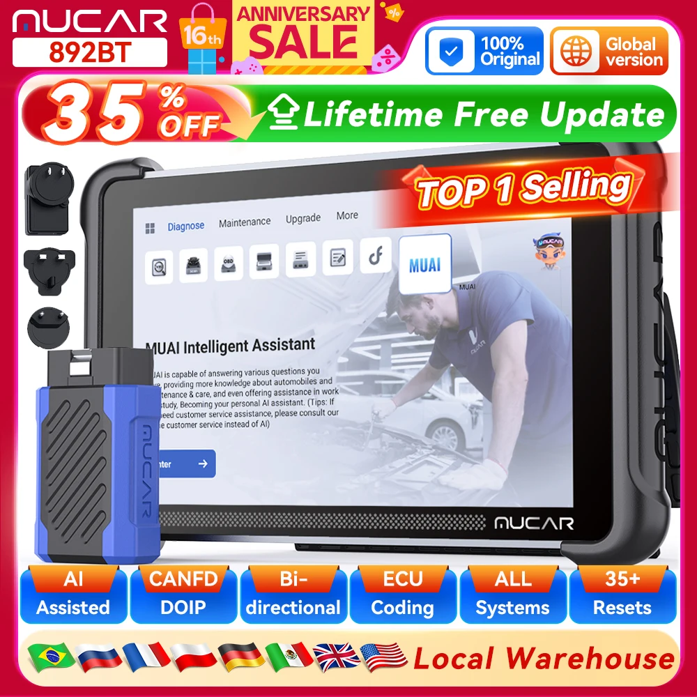 

Автомобильный инструмент MUCAR 892BT AI Assist, двунаправленный сканер Obd2, кодирование ЭБУ, автомобильный диагностический инструмент CANFD DOIP 35, полная система сброса