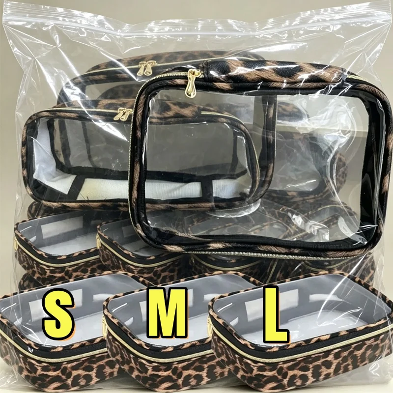 Transparent Leopard Print Clear Makeup Bag Large Capacity Travel Make Up Cosmetic Organizer Zipper Waterproof Cosmetic Bag