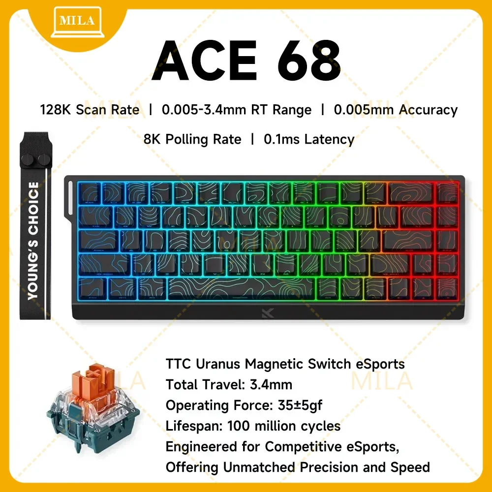 

FOR MCHOSE ACE68 Magnetic Keyboard Wired RGB Mechanical ACE60 Pro for Gaming 0.01mm RapidTrigg 8000Hz SOCDRs 0.125ms Accessories