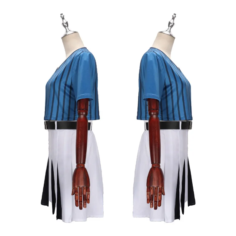 أنيمي الأزرق قفل أنري Teieri تأثيري حلي شعر مستعار التشجيع تأثيري موحدة أعلى تنورة اتحاد كرة القدم هالوين امرأة حفلة البدلة