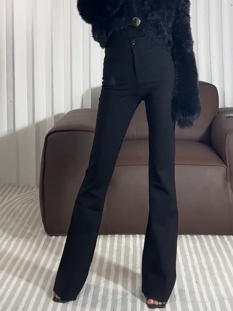 

Slimming Bla Flared Pants Casual Floor-Length Trousers Mule Boots Autumn Winter New Sle Ele Mature Versatile Long Pants