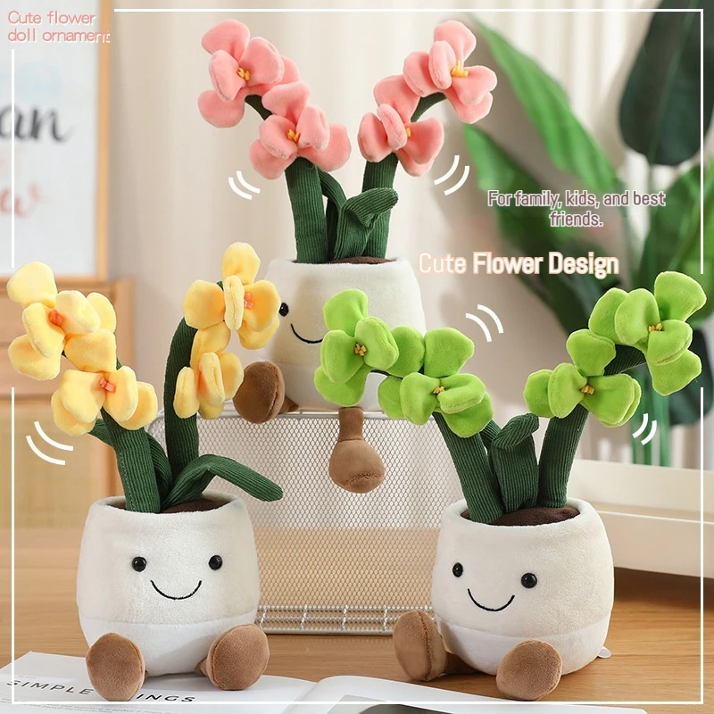 Cute Rose Flower Plush Potted Plant No Watering Simulation Floral Doll Creative Bedroom Bedside Decoration Soft Collectible Gift