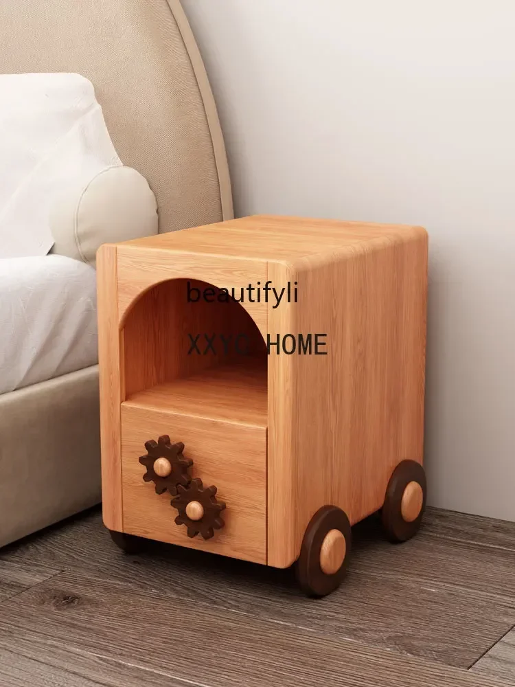 Lemari Samping Tempat Tidur Kayu Solid Lemari Penyimpanan Kepala Tempat Tidur Nordic Sederhana Lemari Penyimpanan Samping Tempat Tidur Kayu Ek Merah