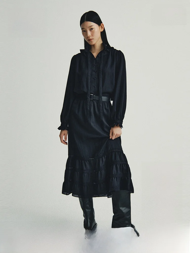 

H&M Зимняя женская кружевная юбка с инкрустацией, повседневная юбка трапециевидной формы со средней талией, удобная тканевая версия