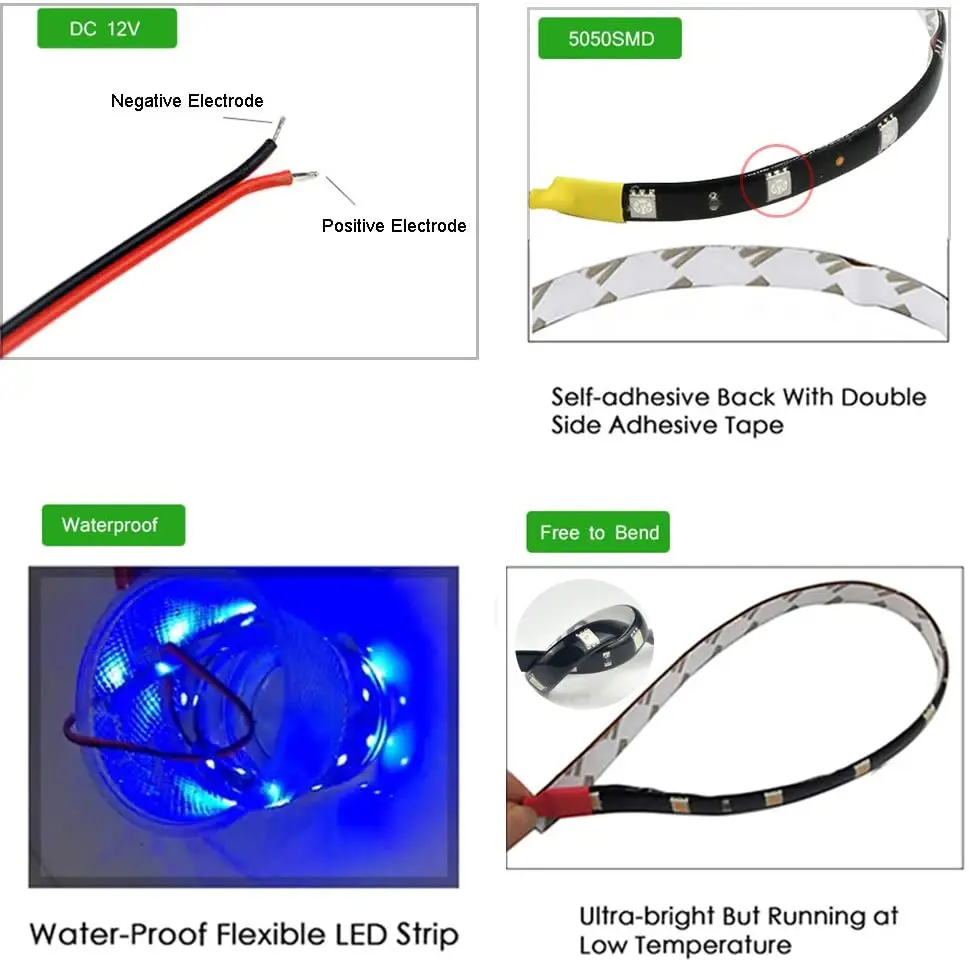 NSXINQI 1piece 60cm 5050 LED Strip Light 12V Flexible Waterproof Strips Car Interior Exterior Decoration DRL Day Running Lights