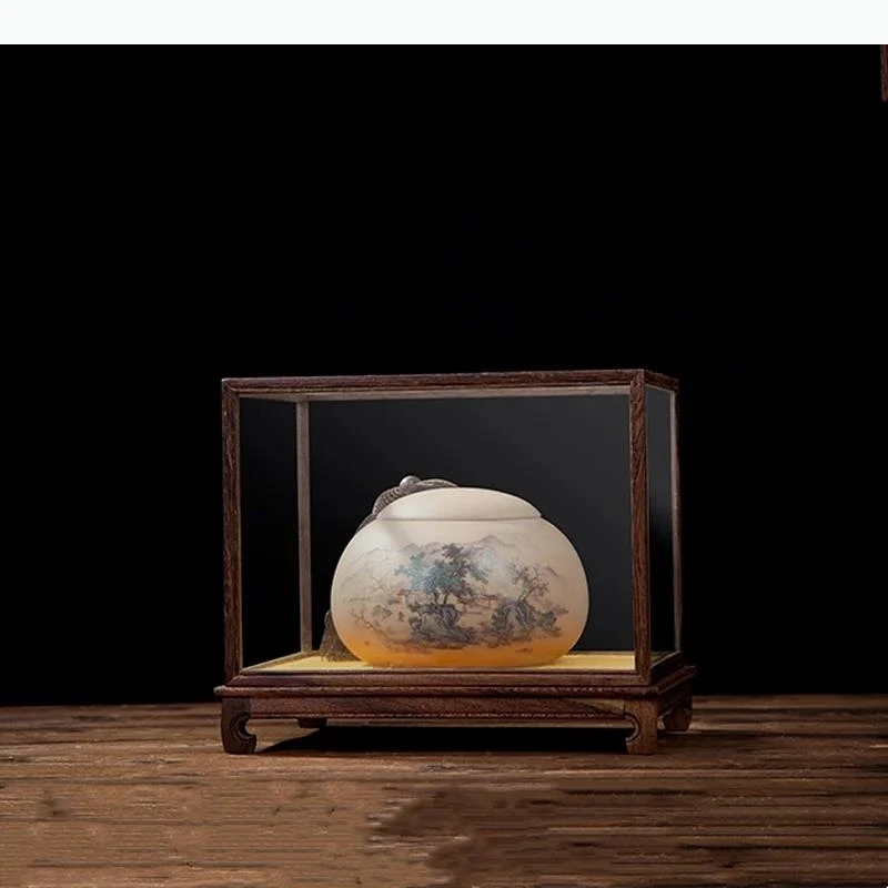 Wooden Display Stand Glass Ornament Dust Transparent Display Box Decorative Shelves Home Decore Fresh-keeping