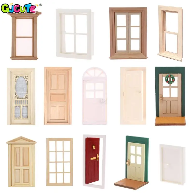 1/12 Scale Dollhouse Miniature 6 Panel Interior Wooden Door Frame DIY Plain Embryo Material Furniture Doll House Accessories