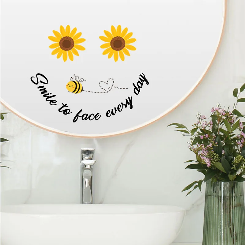 New Bee Sunflower Mirror Decoration Sticker Home Decoration Wall Sticker