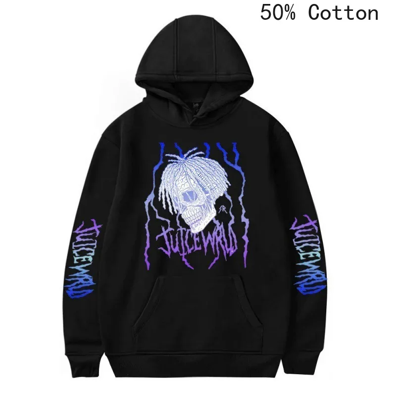 عصير WRLD هوديس الرجال 50% القطن بلوزات لمحبي عادية كم طويل طباعة الهيب هوب هوديي غير رسمي خمر Y2k الملابس #1