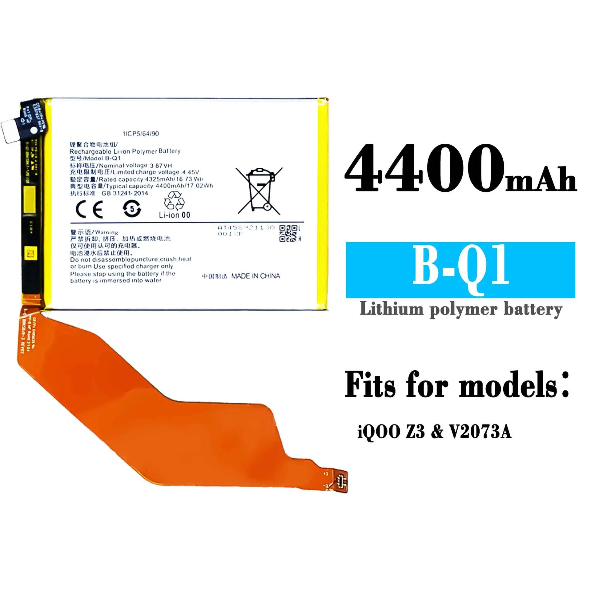 

High Quality Replacement Battery For Vivo IQOO Z3 Iq00 Z3 Mobile Phone B-Q1 4400mAh Large Capacity Built-in Battery