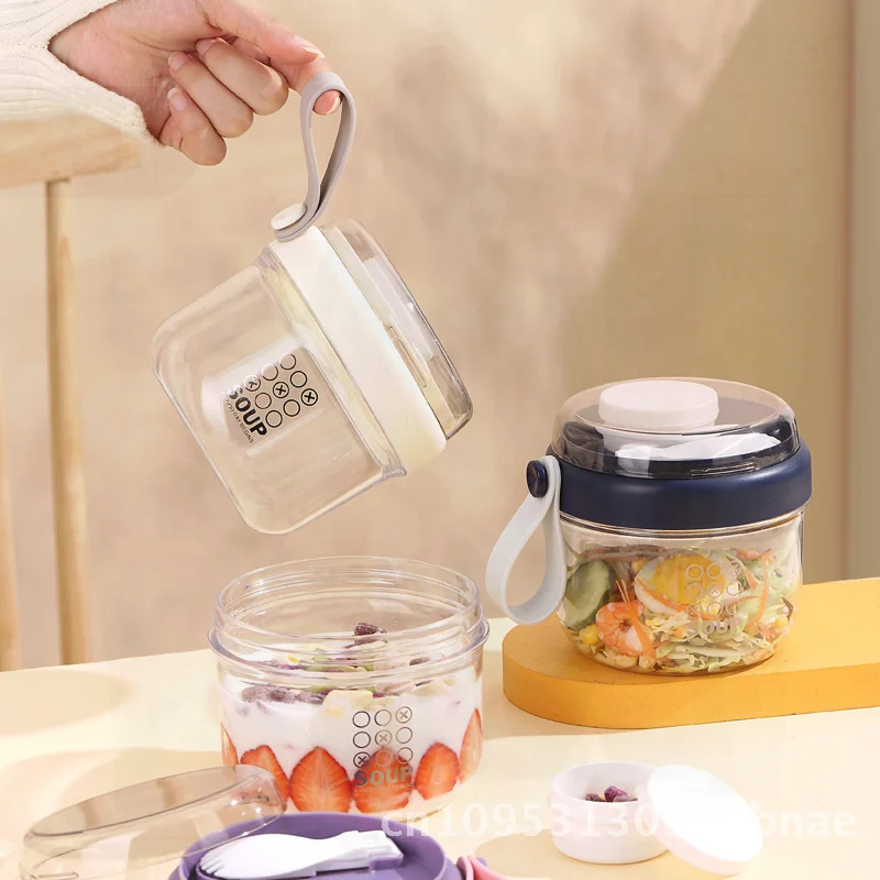 Taza de yogur portátil con asa, 650ml, PP, PS, silicona, estudiante, adulto, sopa, gachas, leche de soja, desayuno, ensalada, estilo informal