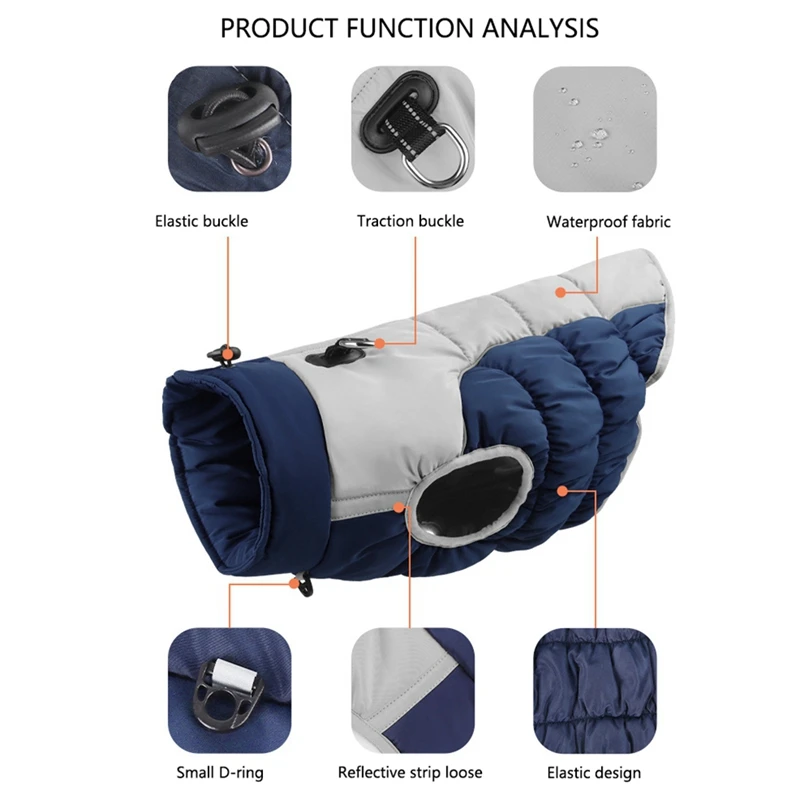 Large Dog Winter Cotton Clothes Waterproof Reflective Coats With Harness for Medium Large Dogs Golden Retriever Samoyed Labrador