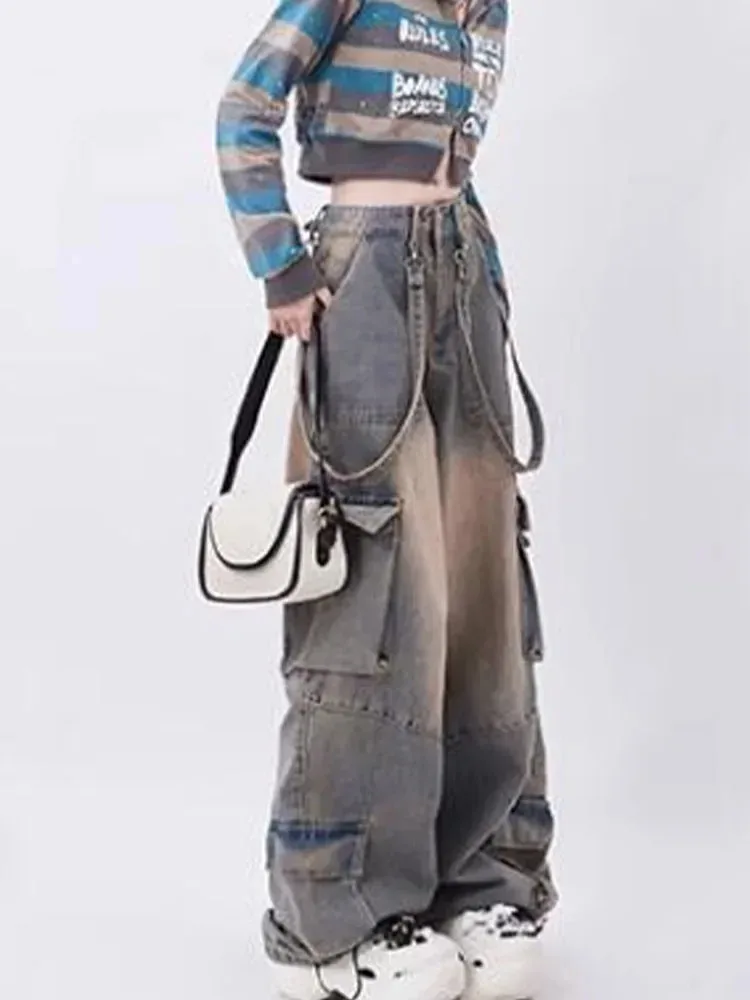 Vintage Overalls Retro Jeans Wide Leg Pants Streetwear Trousers Y2k Fashion Spice Girls Baggy Denim Pants Straight Jeans