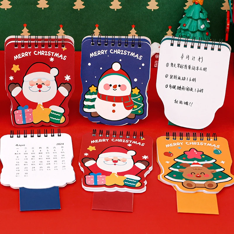 2024 Christmas Desk Calendar Mini Cartoon Cute Patterns Table Calendar Creative Desktop Decorations Daily Planning Small Monthly