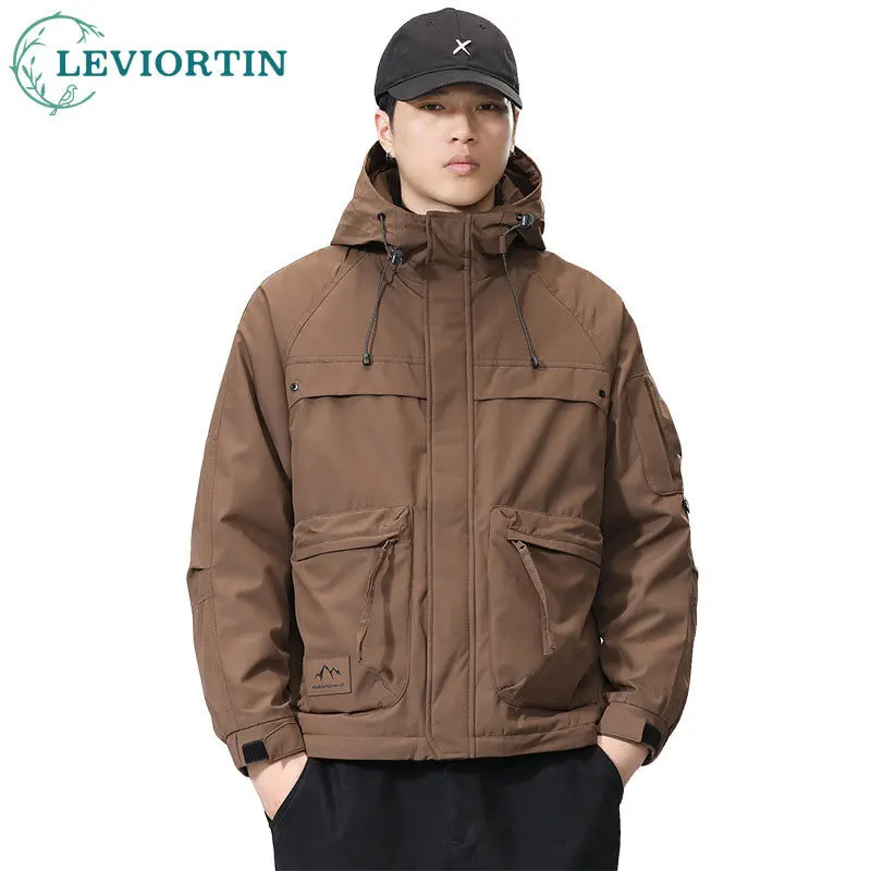 Winter Outdoor Hooded Cargo Down Jacket Men Harajuku Sport Mountaineering Skiing Jacket Streetwear Thick Windproof Coats Man