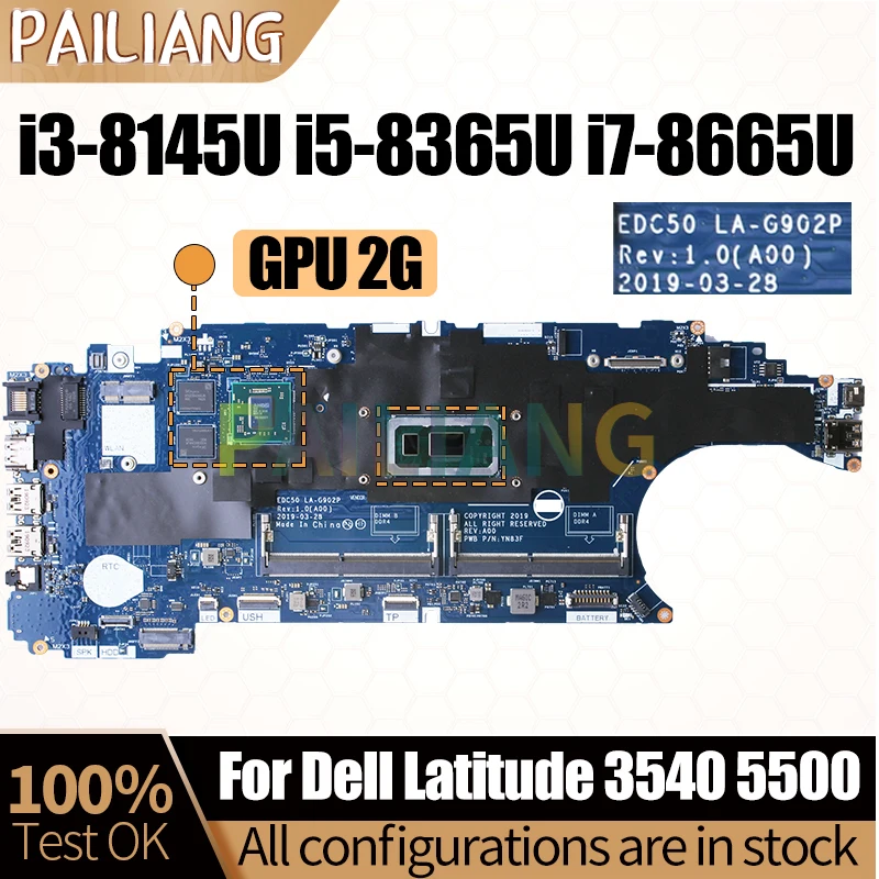 

For Dell Latitude 3540 5500 Notebook Mainboard Laptop LA-G902P 08K4FK 0VM2Y4 i7-8665U i7-8565U GPU 2G Motherboard Full Tested