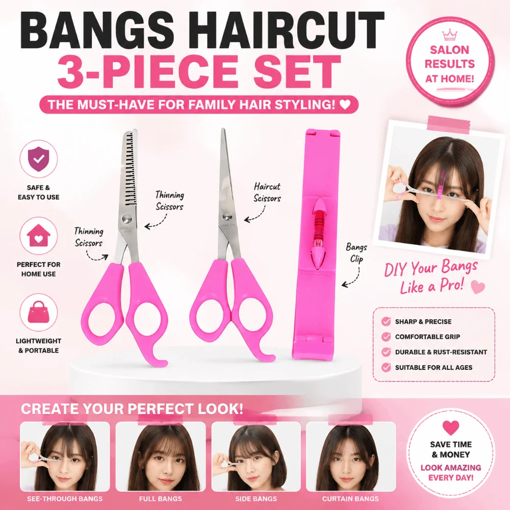 3pcs/set Precise Bangs Trimming Tool Set Flat Tooth Thinning Shears Kids Bangs Cutting Kit Point Cuts Hairdressing Scissors