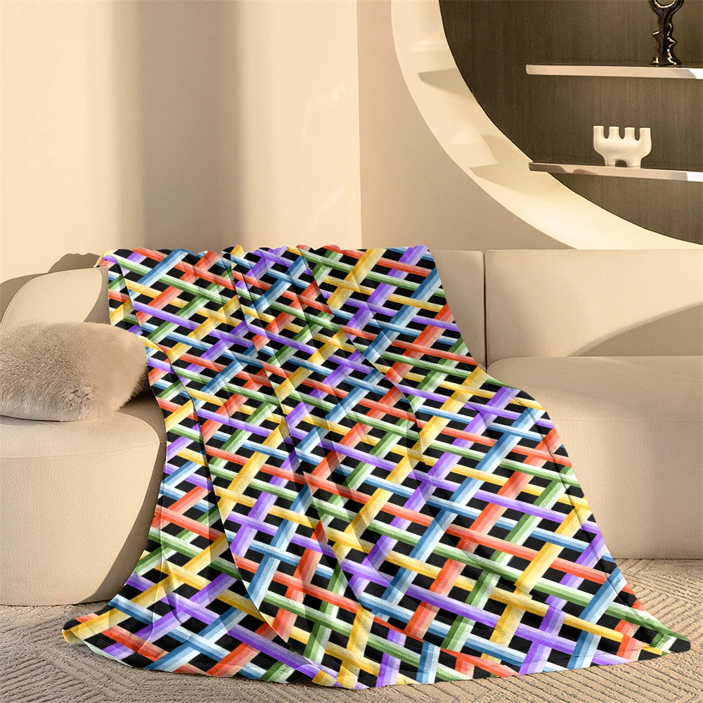 Colorful Woven Diagonal Flannel Blanket Soft Cozy Throw Blanket for Bed Sofa Couch Fuzzy Plush Bed Cover