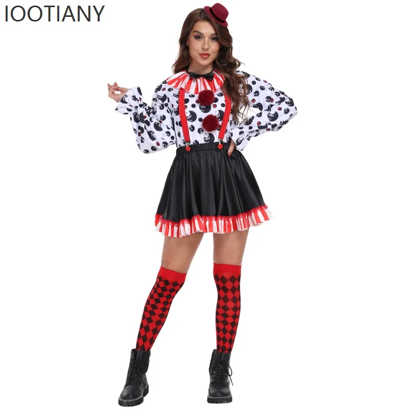

IOOTIANY Halloween Adult Children Spotted Clown Suspender Dress Cosplay Stage Masquerade Funny Circus Party Clown Dress 2025
