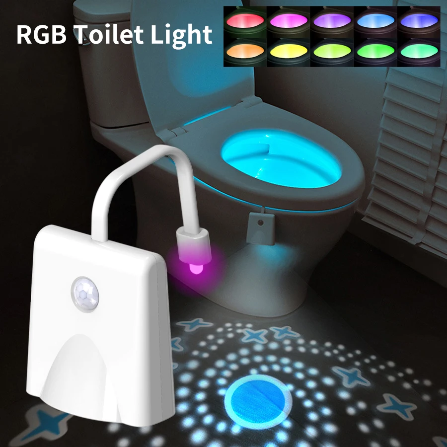 Motion Sensor RGB Toilet Light with Star Projector Color Changing Night Light Waterproof Bathroom Toilet Bowl WC Backlight