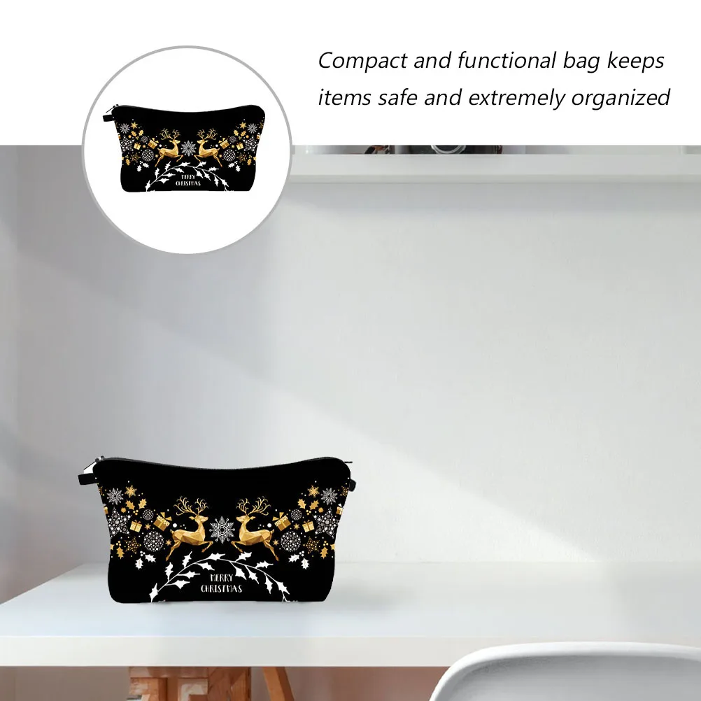 

Christmas Elk Makeup Bag Toiletry Pouch Compact Travel Skincare ganizer Storage Bag Premium Material Zipper Design