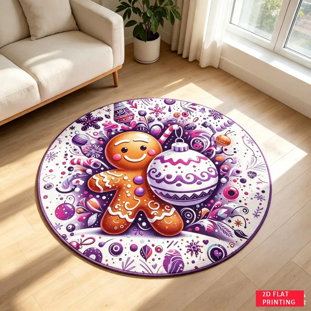2d Zipper Santa Round Area Rug Plaid Tartan Circular Floor Mat Red Green Indoor Accent Carpet for Home Office Nursery