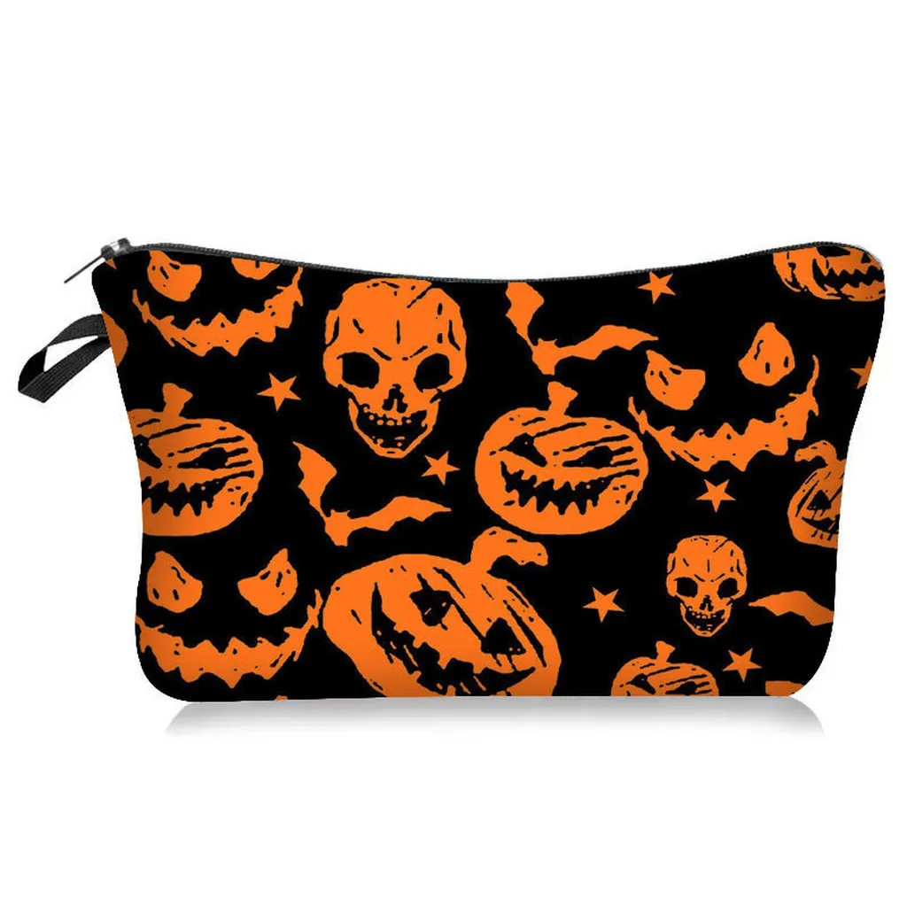 Printed Cosmetic Bag Lightweight Polyester Cosmetic Bag Handheld Storage Bag Portable For Halloween Events Daily Cosmetics Daily