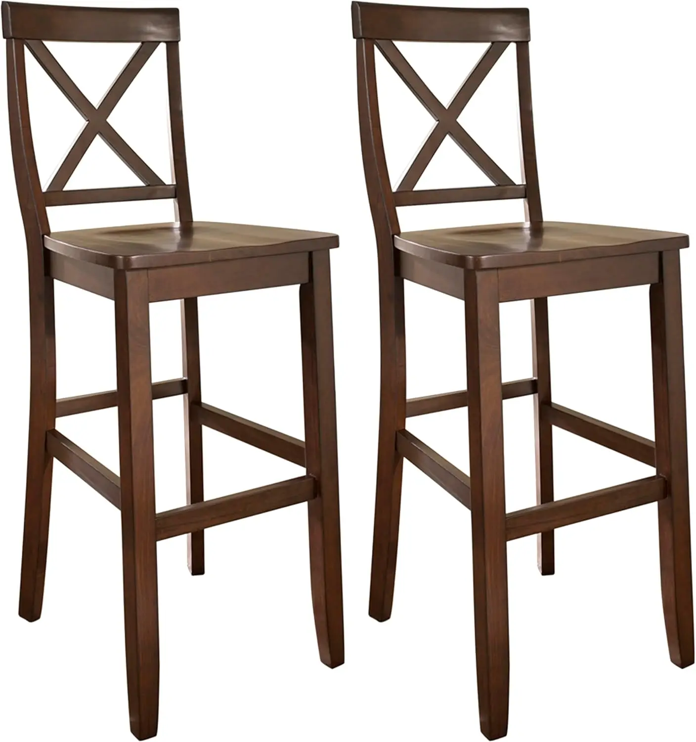 X-Back Wood Bar Stools Set Of 2, Vintage Mahogany, 30-Inch