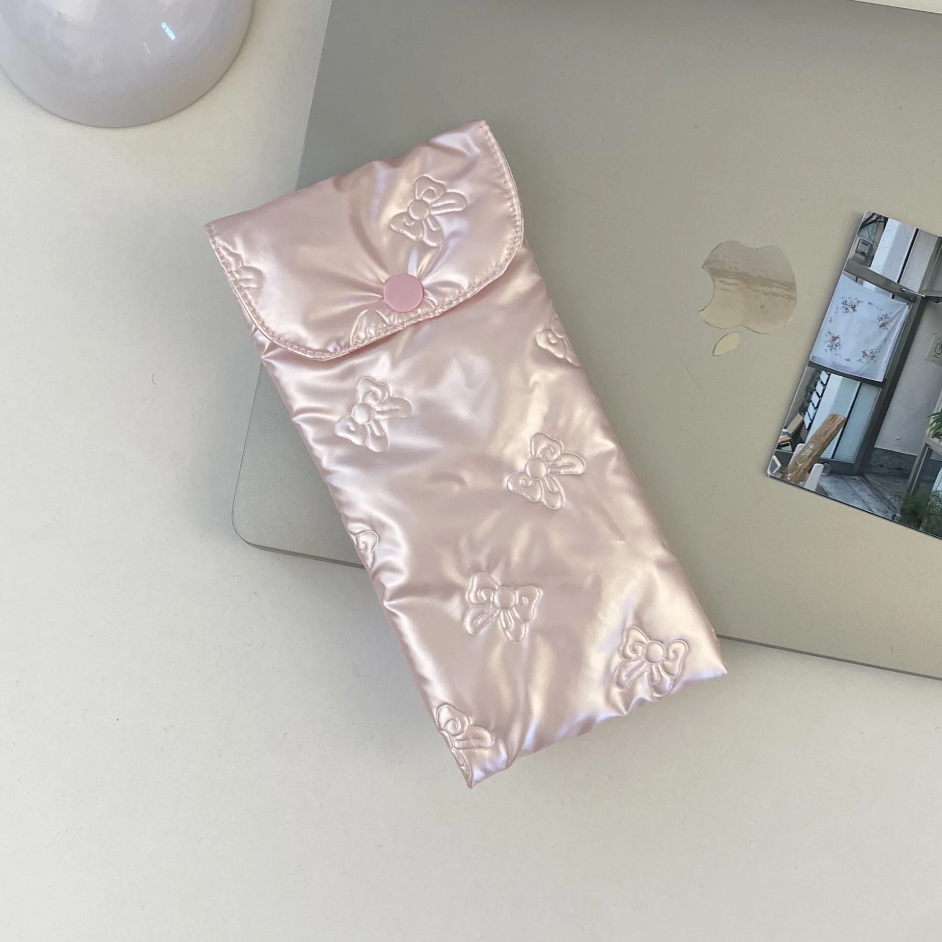 حافظة نظارات مضادة للضغط، حافظة نظارات شمسية بفيونكة محمولة من جلد البولي يوريثان، حقيبة تخزين نظارات قطنية عصرية للفتيات #5