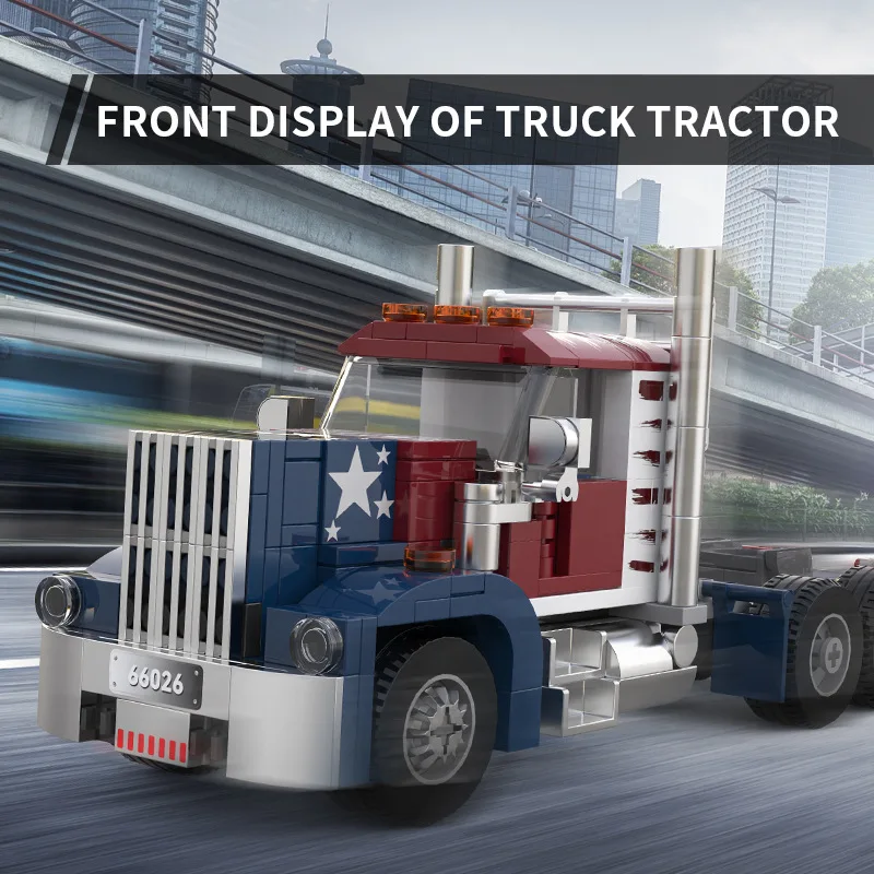 미국 트럭 운송 컨테이너 트레일러 빌딩 블록 MOC 운송 카트 자동차 모델 벽돌 퍼즐 장난감 어린이 및 성인용 선물