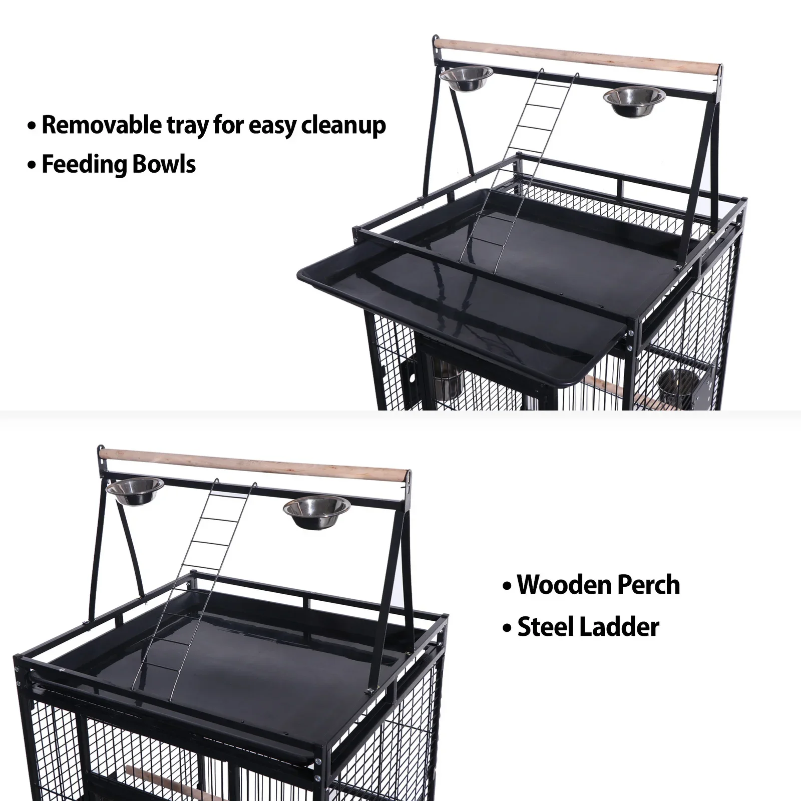 Wholesale 68 Inch Parrot Aviary Pet Stand-Alone Budgie Perch Stand Alone Cages Black Wheels 173cm Wrought Iron Pet Bird Cage